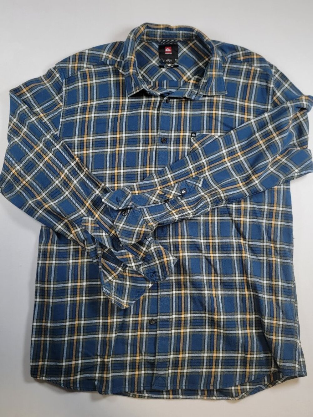 Quiksilver Blue Yellow Plaid Flannel Shirt Mens L